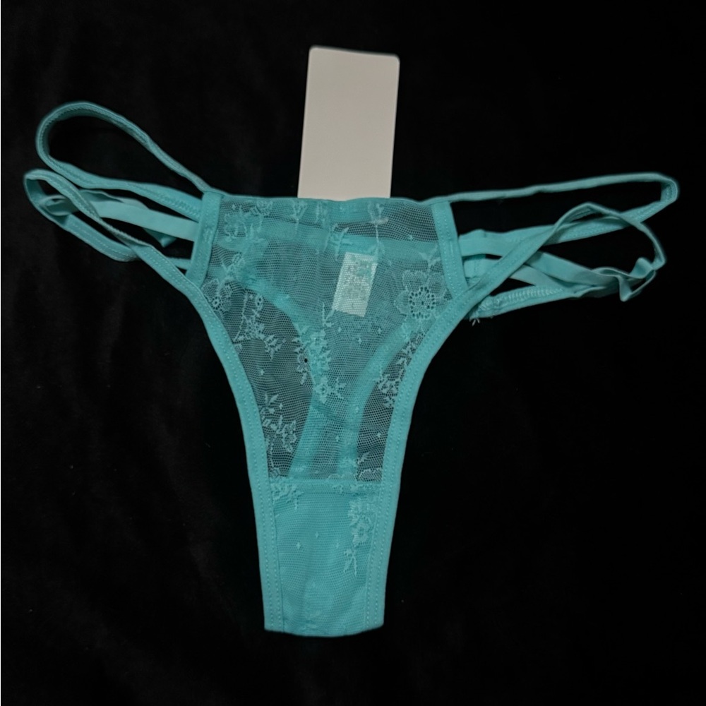 Elegant Light Blue Lace Thong